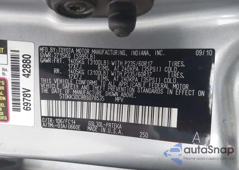 2011 Toyota Sienna Le V6 из США, поврежденный, VIN 5TDKK3DC8BS078535